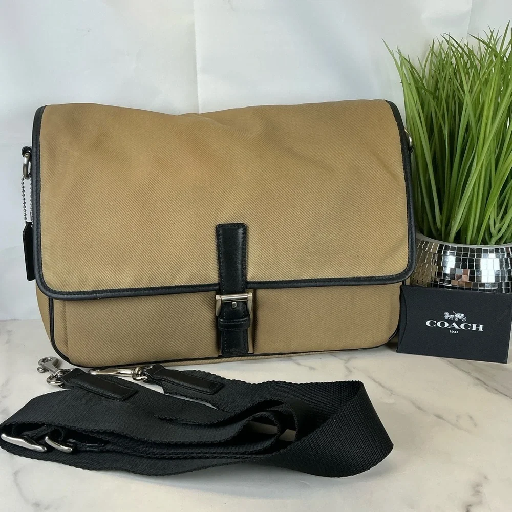 Coach Unisex Mercer‎ Y2K Twill Tan Black Messenger Shoulder Nylon Crossbody Bag